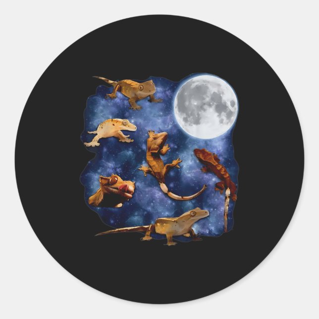 Crested Gecko Moon Retro Reptile Mom Dad Breeder L Classic Round Sticker (Front)