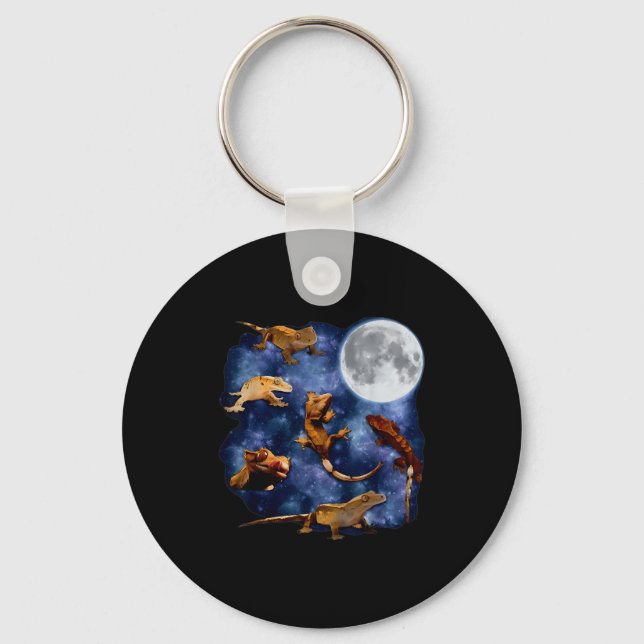 Crested Gecko Moon Retro Reptile Mom Dad Breeder L Keychain (Front)