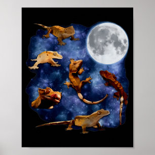 Crested Gecko Moon Retro Reptile Mom Dad Breeder L Poster