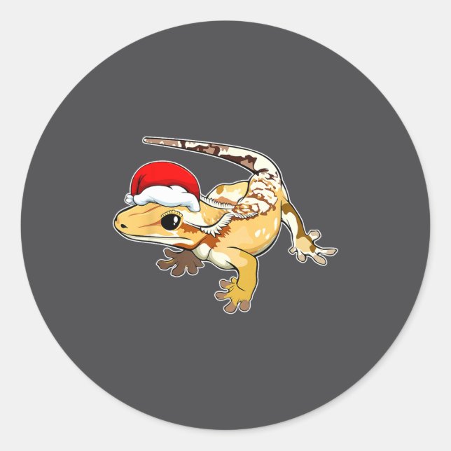 Crested Gecko Santa Hat Christmas Pajama Lizard Re Classic Round Sticker (Front)