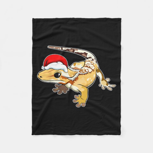 Crested Gecko Santa Hat Christmas Pajama Lizard Re Fleece Blanket (Front)
