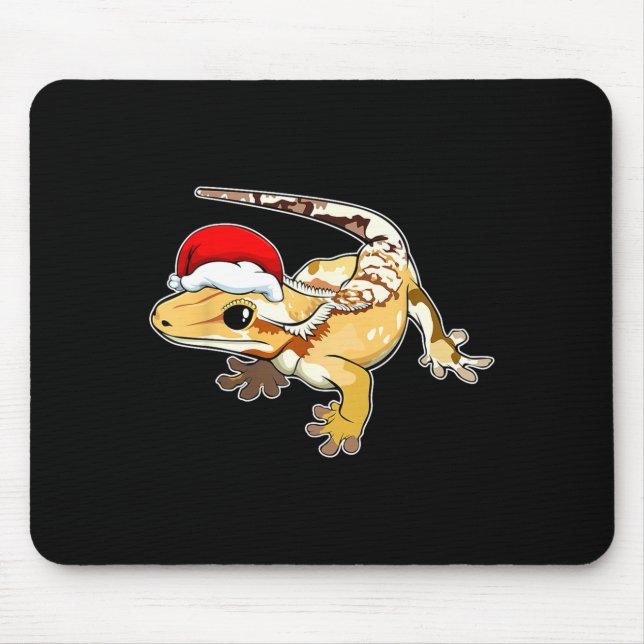 Crested Gecko Santa Hat Christmas Pajama Lizard Re Mouse Pad (Front)