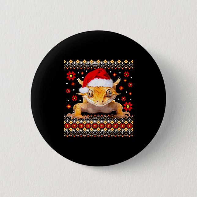 Crested Gecko Ugly Christmas Sweater  2 Inch Round Button (Front)