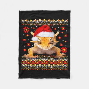 Crested Gecko Ugly Christmas Sweater Fleece Blanket