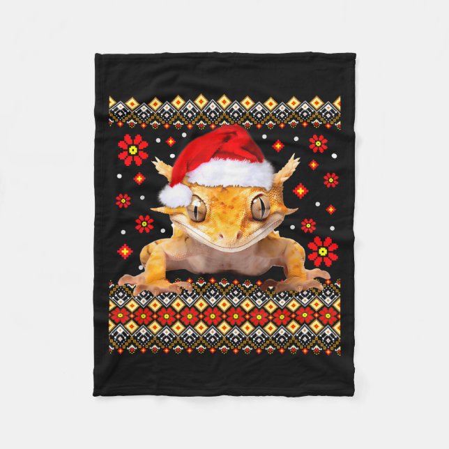 Crested Gecko Ugly Christmas Sweater  Fleece Blanket (Front)