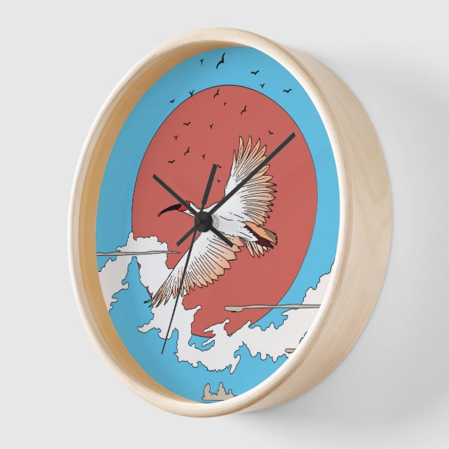 Crested Ibis in Flight Clock (Angle)