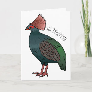 Crested partridge bird cartoon illustration card