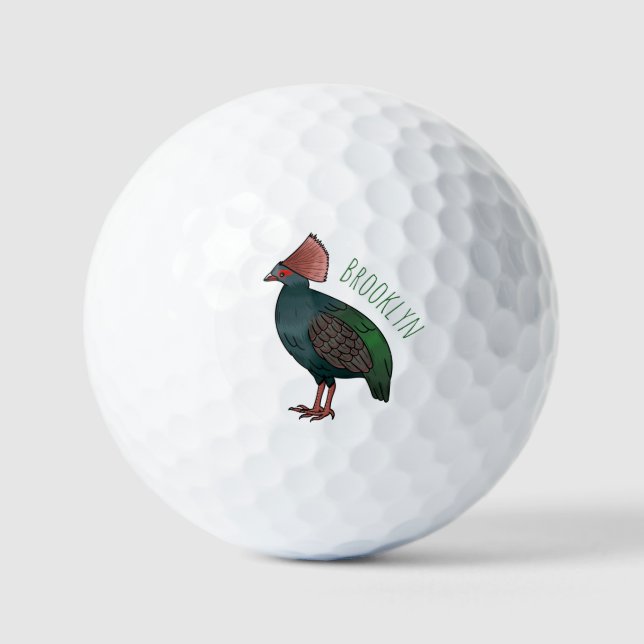 Crested partridge bird cartoon illustration golf balls (Front)