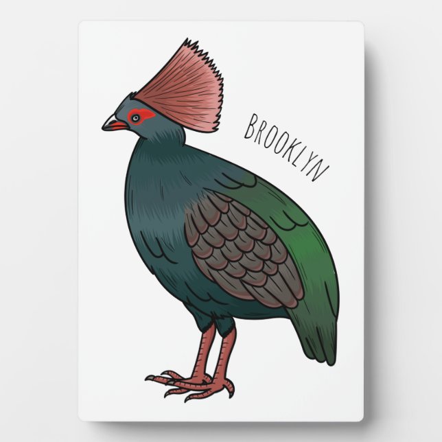 Crested partridge bird cartoon illustration plaque (Front)