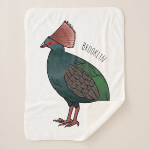 Crested partridge bird cartoon illustration sherpa blanket