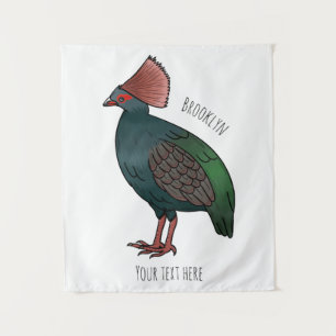 Crested partridge bird cartoon illustration tapestry