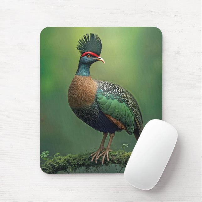 Crested Partridge On a Moss-covered Branch Mouse Pad (With Mouse)