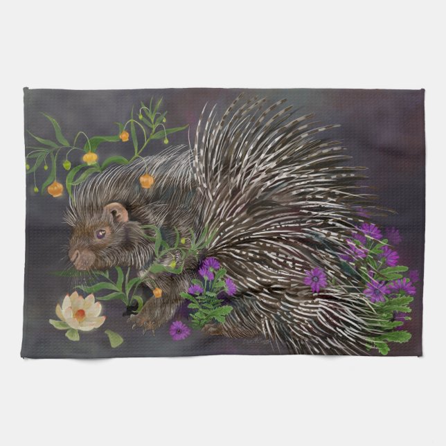 Crested Porcupine Bouquet Kitchen Towel (Horizontal)