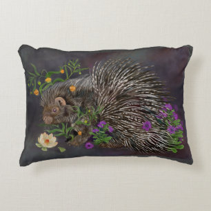 Crested Porcupine Bouquet Nature Art Accent Pillow