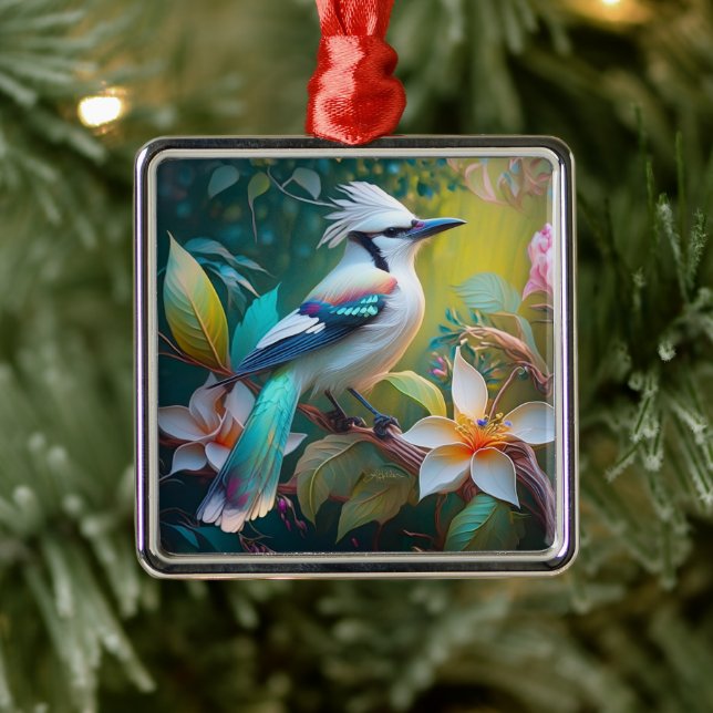 Crested Teal Winged Jay Metal Ornament (Tree)
