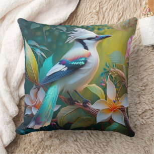 Crested Teal Winged Jay Throw Pillow