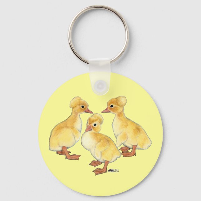 Crested White Ducklings Keychain (Front)