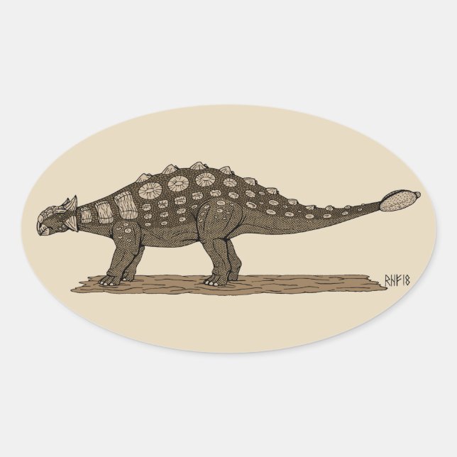 Cretaceous Dinosaur Ankylosaurus Oval Sticker (Front)