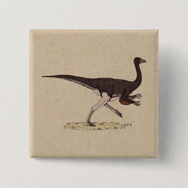 Cretaceous Dinosaur Ornithomimus 2 Inch Square Button (Front)