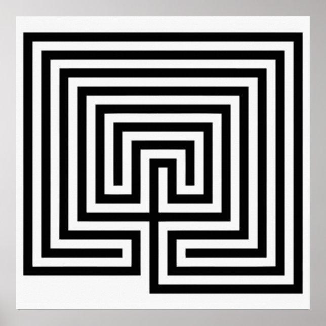 Cretan Labyrinth in black-and-white Poster (Front)