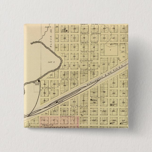 Crete and Saline County, Nebraska 2 Inch Square Button (Front)
