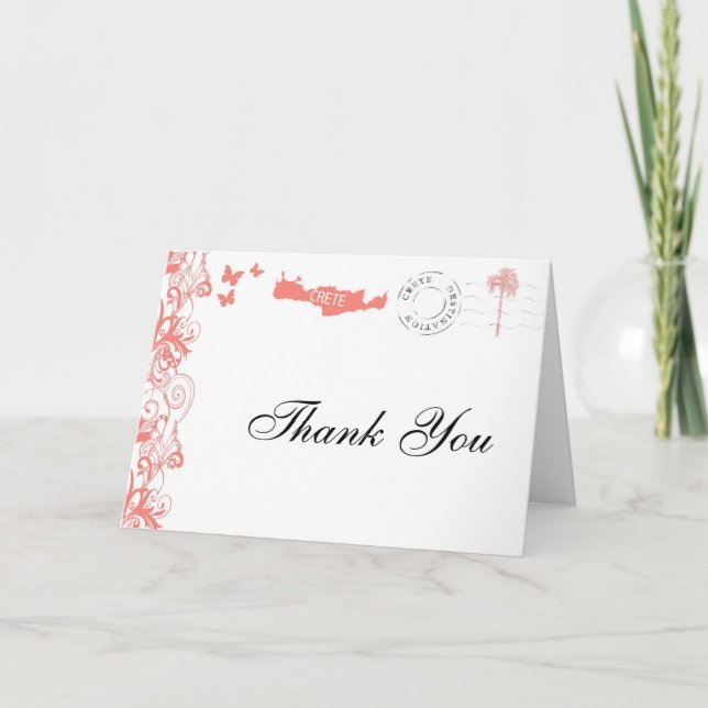 Crète Carte de remerciements En Corail Rose Et Bla (Devant)