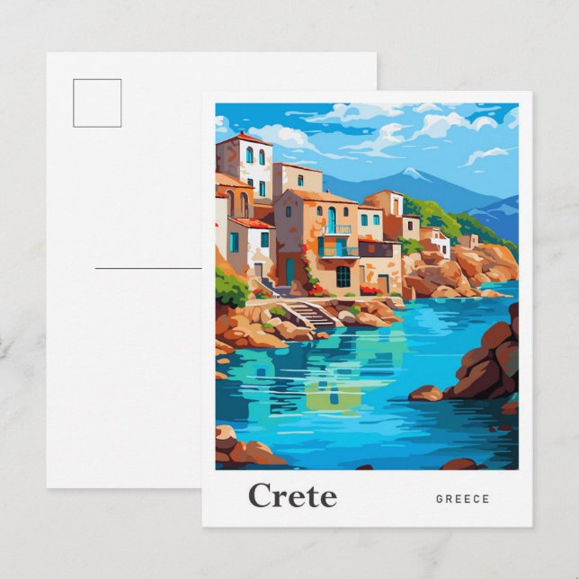 Crete Greece Art Vintage Travel Illustration Postcard (Front/Back)