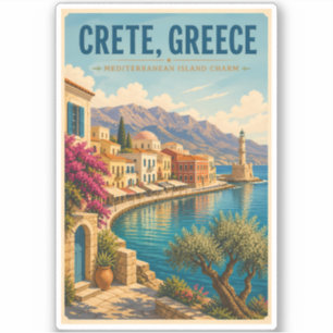 Crete Greece Illustration Travel Art Vintage