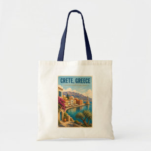 Crete Greece Illustration Travel Art Vintage Tote Bag