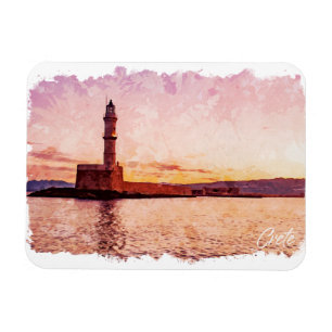 Crete Greece Oil Paint Sunset Art Magnet