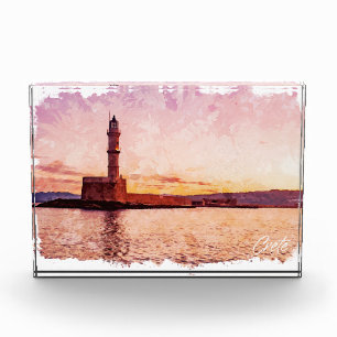 Crete Greece Oil Paint Sunset Art Photo Block