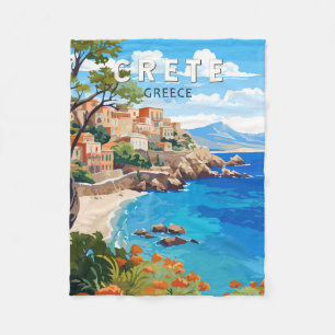 Crete Greece Travel Art Vintage Fleece Blanket