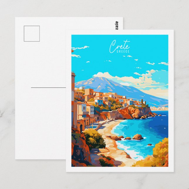 Crete Greece vintage travel place illustration Postcard (Front/Back)