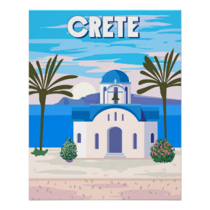Crete Poster Travel, Greek white church