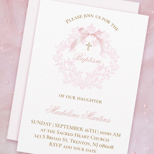 crête rose aquarelle | Invitation au baptême (Créateur téléchargé)