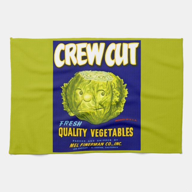 Crew Cut vegetable crate label print Kitchen Towel (Horizontal)