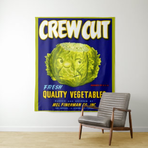 Crew Cut vegetable crate label print Tapestry