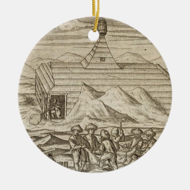 Crew killing and skinning bears, outside  the cabi ceramic ornament (Front)