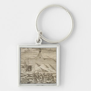 Crew killing and skinning bears, outside  the cabi keychain