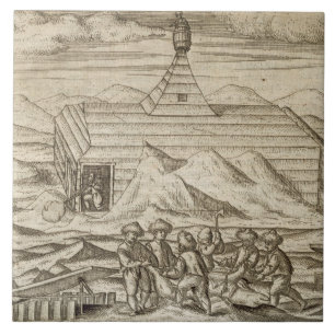 Crew killing and skinning bears, outside  the cabi tile