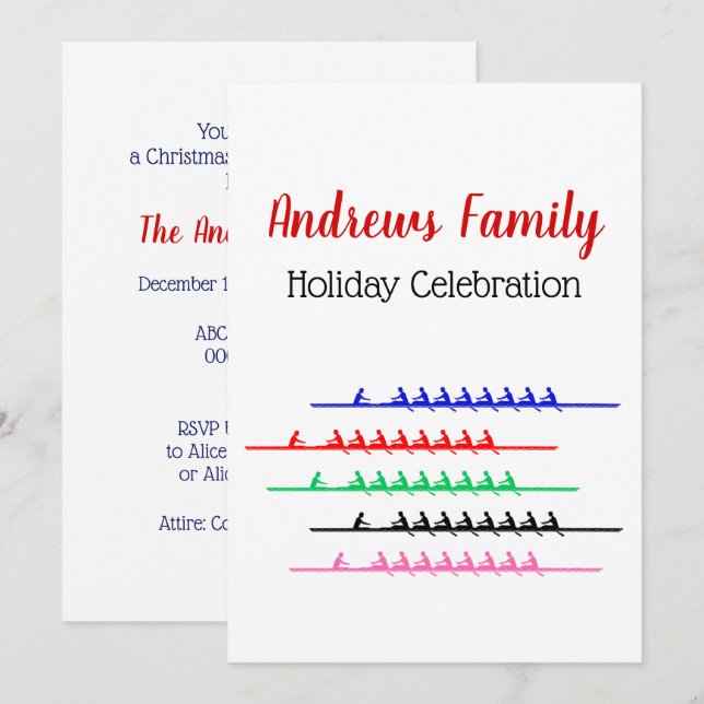 Crew Race Rowers Rowing - Up to Five Boats Invitation (Front/Back)