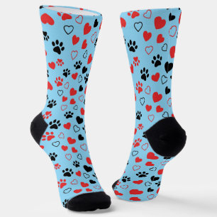 Crew Red and Black Paw Print and Heart Pattern Soc Socks