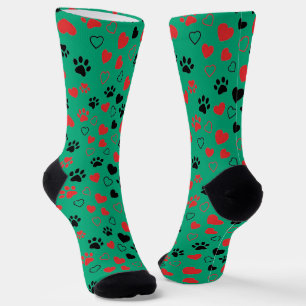 Crew Red and Black Paw Print and Heart Pattern Soc Socks