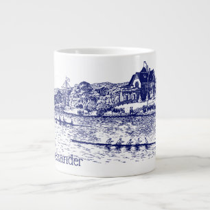 Crew Rowers Race With Boathouse Blue Large Coffee Mug