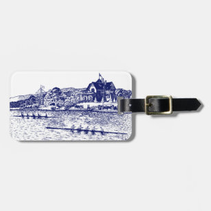 Crew Rowers Race With Boathouse Blue Luggage Tag