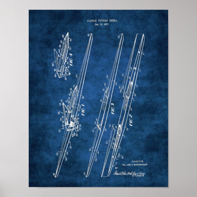 Crew Rowing Poster Patent Diagram of Rowing Shell (Front)