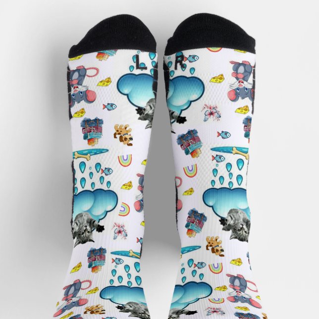 Crew Socks Cat Dog Mice Rainbow Fish (Top)