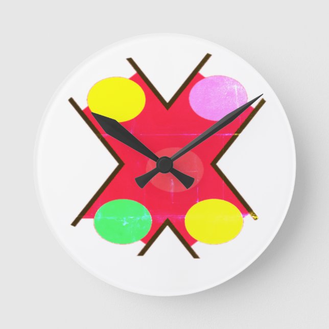 Crew Socks GIANT DOTS YELLOW RED BRIGHT GREEN      Round Clock (Front)