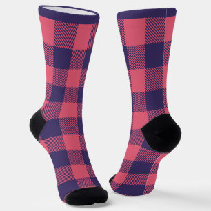 Crew Socks Hot Pink Magenta Indigo Buffalo Plaid
