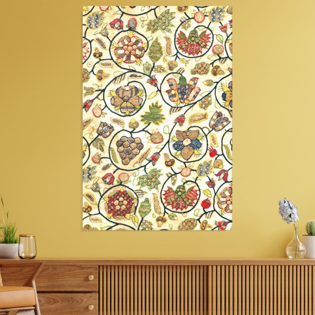 Crewel Work Embroidery Fruit and Flowers Canvas Print (Insitu(LivingRoom))